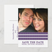 Lila Triple Strip Save the Date Postkarte (Vorne/Hinten)