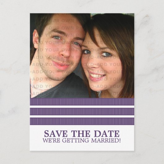 Lila Triple Strip Save the Date Postkarte (Vorderseite)