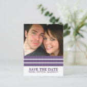 Lila Triple Strip Save the Date Postkarte (Stehend Vorderseite)