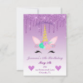 Lila Tropf Glitzer/Blumenzwiebeln Geburtstag Einladung (Vorderseite)