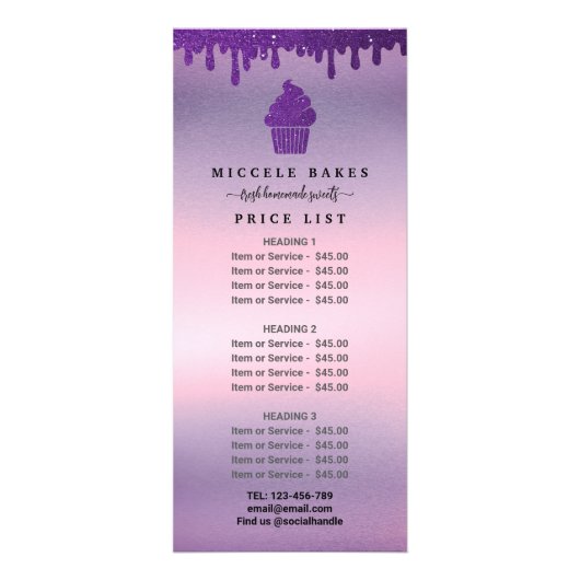 Lila Tropfen Bäckerservice Preis Werbekarte (Vorne)