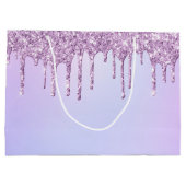 Lila Tropfen Glitzer Personalisiert Bridesmaier Große Geschenktüte (Rückseite)