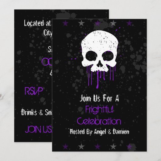 Lila Tropfen Skull Einladung (Vorne/Hinten)