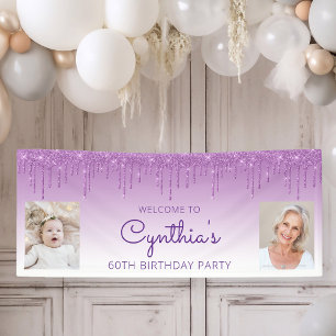 Lila tropfender Glitter Zwei Foto 60. Geburtstag Banner