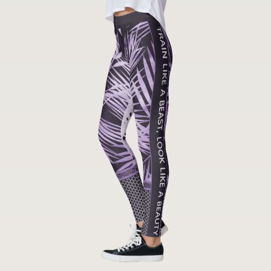 Lila tropische Blätter Glitzer & quote stilvoll Leggings (Links)