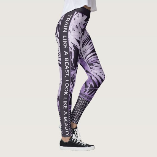Lila tropische Blätter Glitzer & quote stilvoll Leggings (Rechts)