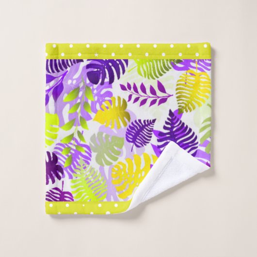 Lila tropische Blätter, Mauve, Lemon, Limon Trim Badhandtuch Set (Waschlappen)