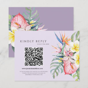 Lila tropische Blumen-Hawaii-QR-Code-Hochzeit RSVP Karte