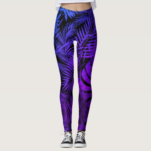 Lila tropische Palmen-Blätter mit modernem Chic Leggings (Vorderseite)