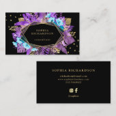 Lila tropisches GoldBlätter auf Schwarzem | Visitenkarte (Vorne/Hinten)