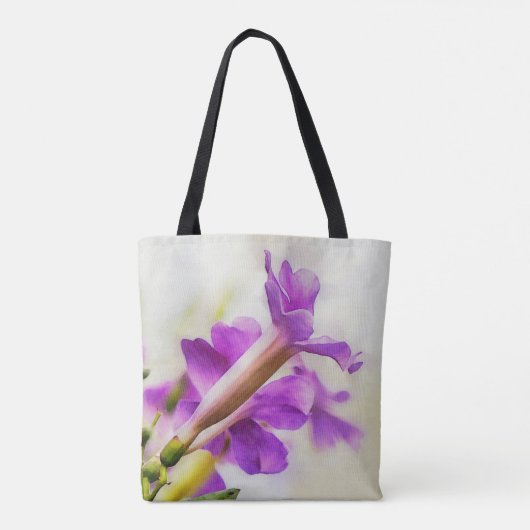 Lila Trumpet Blume Wasserfarben Kunst, Dichtung un Tasche (Rückseite)