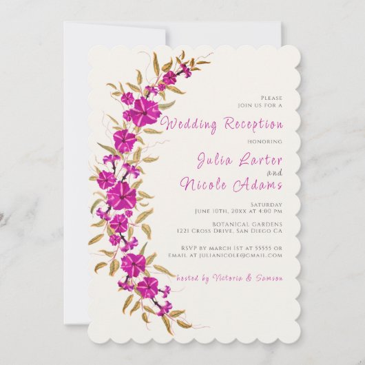 Lila Trumpet Blumengarten Hochzeitsempfang Einladung (Vorderseite)