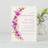 Lila Trumpet Blumengarten Hochzeitsempfang Einladung (Stehend Vorderseite)