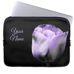 Lila Tulip auf schwarz *Personalize* Laptopschutzhülle
