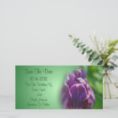 Lila Tulip Blume Hochzeit Save The Date (Stehend Vorderseite)
