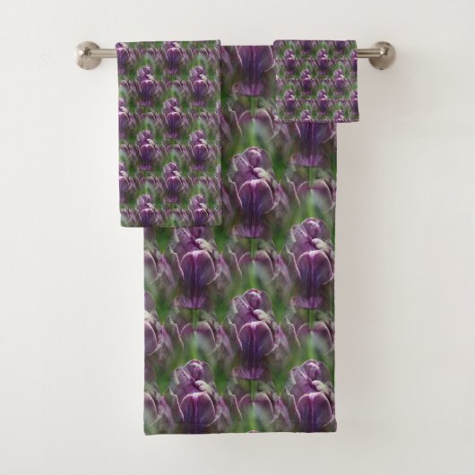 Lila Tulip Blume Naturmuster   Badhandtuch Set (Insitu)