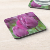 Lila Tulip mit Wassertropfen Getränkeuntersetzer (Linke Seite)