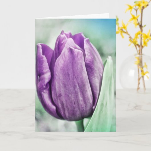 Lila Tulip Nahe Leaf Scripture Card Psalm 63:8 Karte (Gelbe Blume)