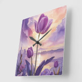 Lila Tulip Quadratische Wanduhr (Winkel)