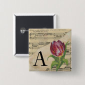 Lila Tulip Sheet Music Monogram Initial A Button (Vorne & Hinten)