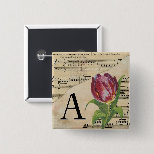Lila Tulip Sheet Music Monogram Initial A Button (Vorne & Hinten)