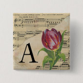 Lila Tulip Sheet Music Monogram Initial A Button (Vorderseite)