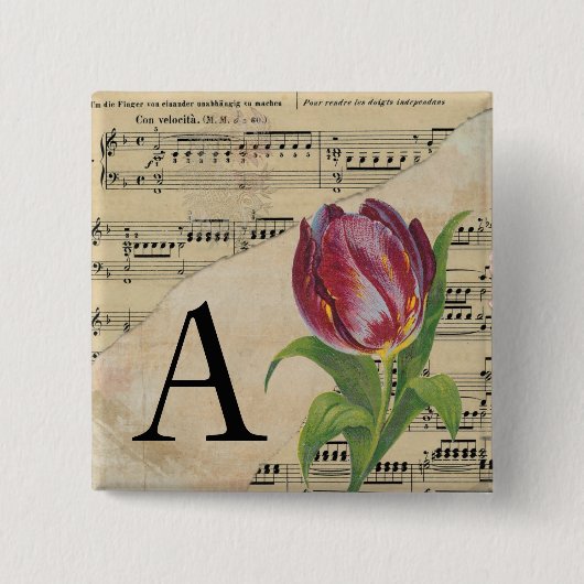 Lila Tulip Sheet Music Monogram Initial A Button (Vorderseite)