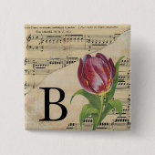 Lila Tulip Sheet Music Monogram Initial B Button (Vorderseite)