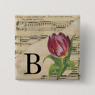 Lila Tulip Sheet Music Monogram Initial B Button