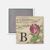 Lila Tulip Sheet Music Monogram Initial B Magnet (Vorderseite/Rückseite)