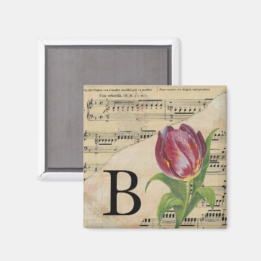 Lila Tulip Sheet Music Monogram Initial B Magnet (Vorderseite/Rückseite)