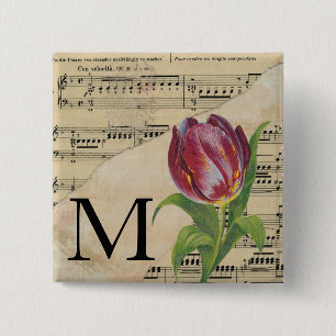 Lila Tulip Sheet Music Monogram Initial Button