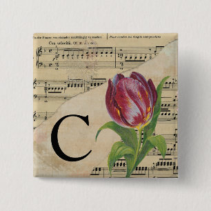 Lila Tulip Sheet Music Monogram Initial C Button
