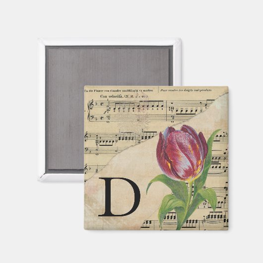 Lila Tulip Sheet Music Monogram Initial D Magnet (Vorderseite/Rückseite)