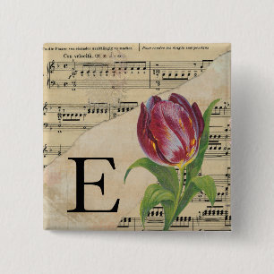 Lila Tulip Sheet Music Monogram Initial E Button