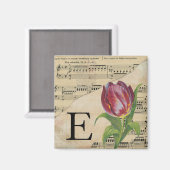 Lila Tulip Sheet Music Monogram Initial E Magnet (Vorderseite/Rückseite)