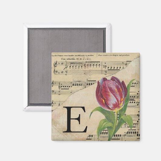 Lila Tulip Sheet Music Monogram Initial E Magnet (Vorderseite/Rückseite)
