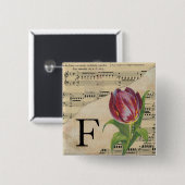 Lila Tulip Sheet Music Monogram Initial F Button (Vorne & Hinten)