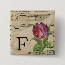 Lila Tulip Sheet Music Monogram Initial F Button