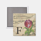 Lila Tulip Sheet Music Monogram Initial F Magnet (Vorderseite/Rückseite)