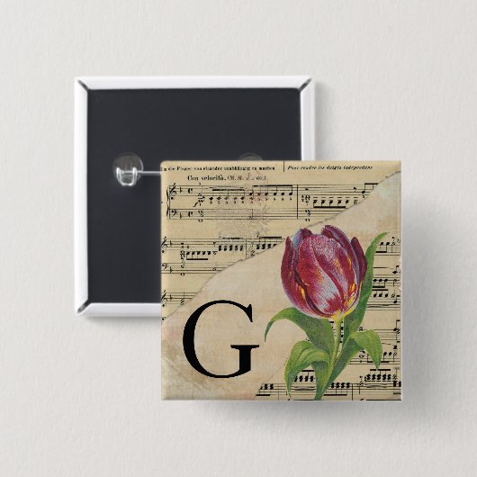 Lila Tulip Sheet Music Monogram Initial G Button (Vorne & Hinten)