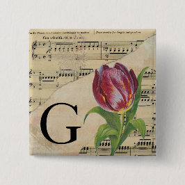 Lila Tulip Sheet Music Monogram Initial G Button