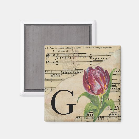 Lila Tulip Sheet Music Monogram Initial G Magnet (Vorderseite/Rückseite)
