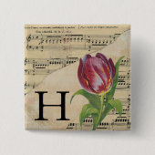Lila Tulip Sheet Music Monogram Initial H Button (Vorderseite)