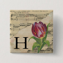 Lila Tulip Sheet Music Monogram Initial H Button