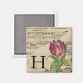 Lila Tulip Sheet Music Monogram Initial H Magnet (Vorderseite/Rückseite)