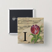 Lila Tulip Sheet Music Monogram Initial I Button (Vorne & Hinten)