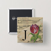 Lila Tulip Sheet Music Monogram Initial J Button (Vorne & Hinten)