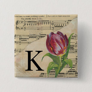 Lila Tulip Sheet Music Monogram Initial K Button