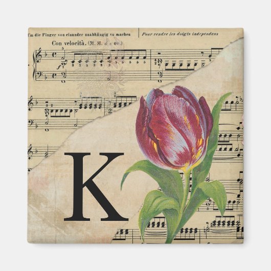 Lila Tulip Sheet Music Monogram Initial K Magnet (Vorne)